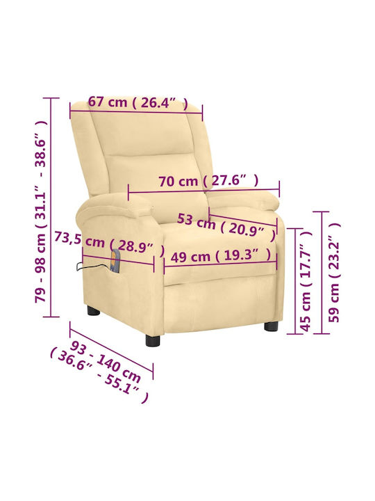 Πολυθρόνα Relax Massage με Υποπόδιο Βελούδινη Κρεμ 70x93x98cm