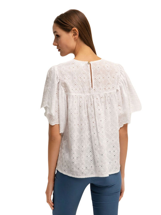 Desiree Women's Summer Blouse Cotton Short Sleeve White
