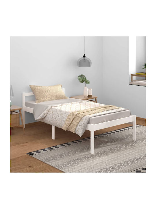 Κρεβάτι Μονό από Μασίφ Ξύλο Λευκό με Τάβλες για Στρώμα 100x200cm