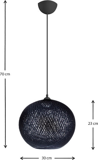 Megapap Gibson Висящо Осветително Тяло Черен с въже за Цокъл E27 30x23x70см.
