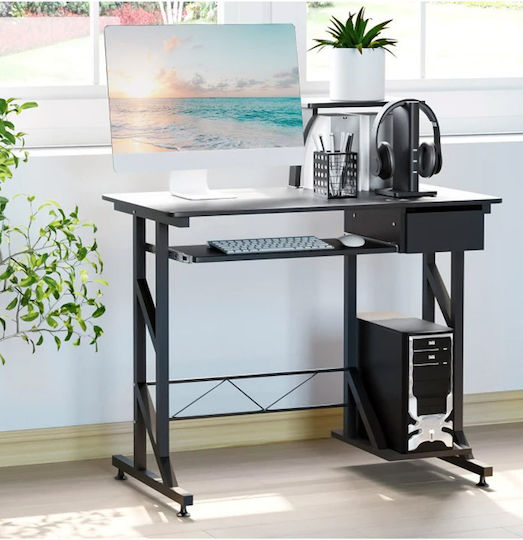 Computer Office Wooden Black with Metal Legs 90x50x95cm