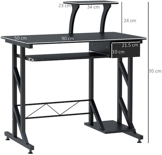 Computer Office Wooden Black with Metal Legs 90x50x95cm