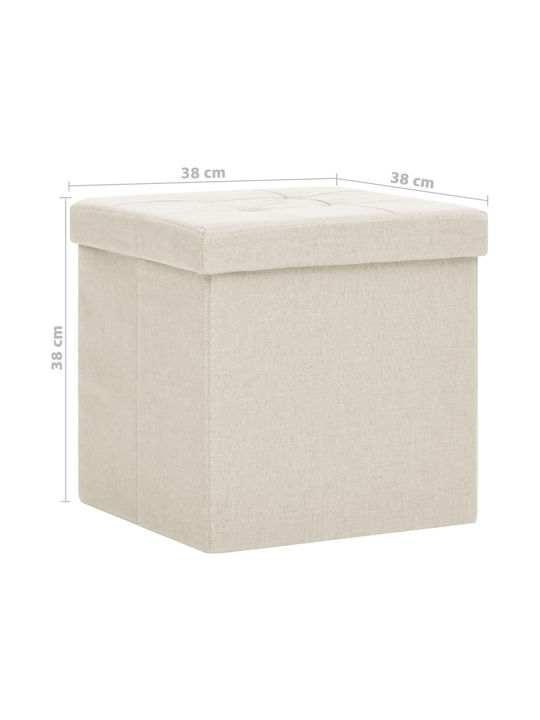 Hocker Für das Wohnzimmer Klappbar Mit Stauraum Gepolstert mit Stoff White Cream 38x38x38cm