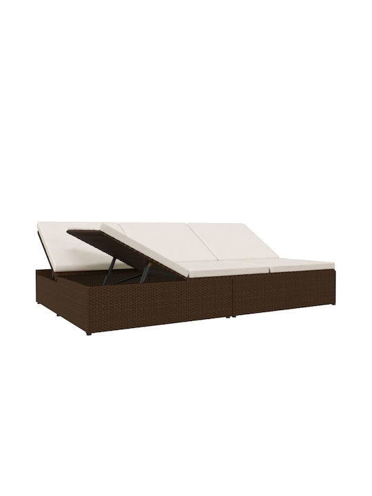 Liegestuhl-Bett Dreisitzer Rattan mit Kissen Braun 200x121x31cm.