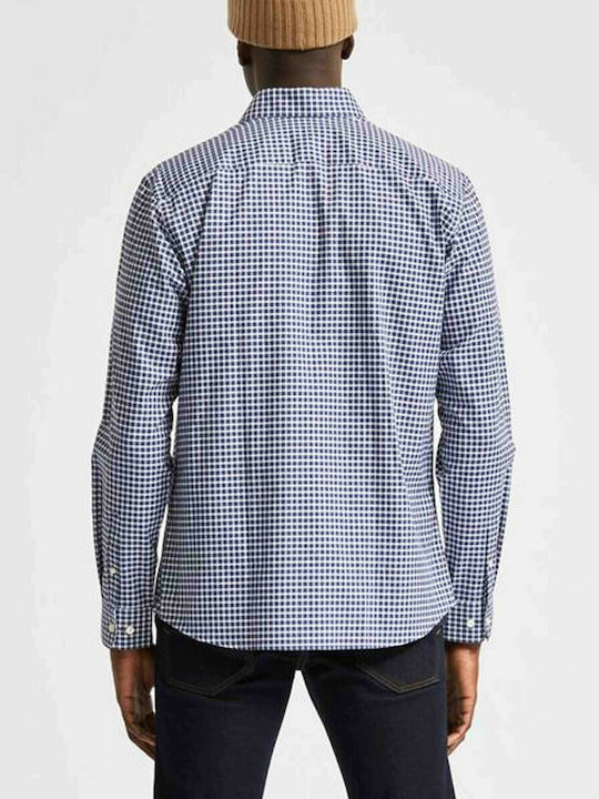 Selected Men's Shirt Long Sleeve Cotton Checked Light Blue