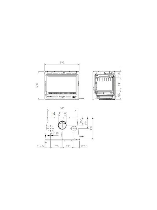 La Nordica Inserto 70L 4.0 Ventilato Șemineu cu inserție Caseta Lemn Aeroterma 7.8kW Drept cu o ușă care se deschide Rezervor de expansiune închis