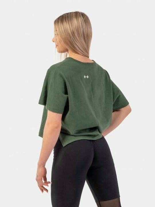 Nebbia Damen Sportliches Crop Top Kurzärmelig Grün