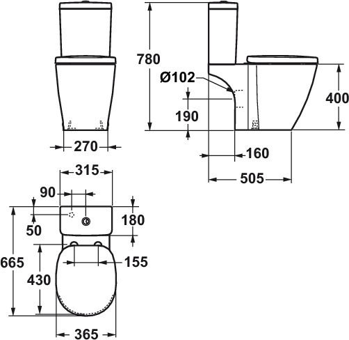 Ideal Standard Connect Επίτοιχο Πορσελάνινο Καζανάκι Ορθογώνιο Χαμηλής Πίεσης Λευκό
