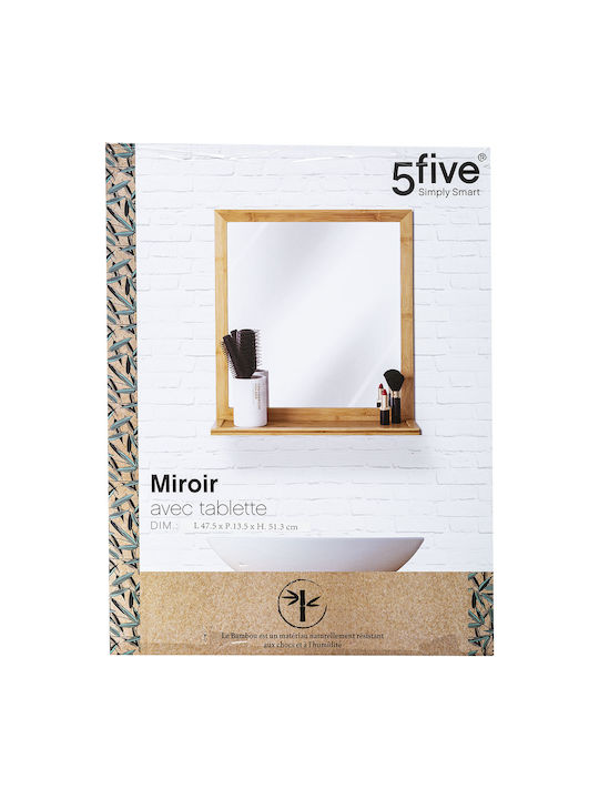 5Five F-V Ορθογώνιος Καθρέπτης Μπάνιου από Μοριοσανίδα με Ράφι 47.5x51.3cm Καφέ