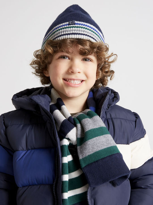 Kids Beanie Set with Scarf Knitted Navy Blue