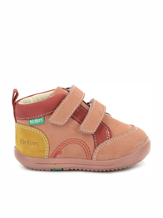 Kickers Kids Leather Boots with Hoop & Loop Closure Pink