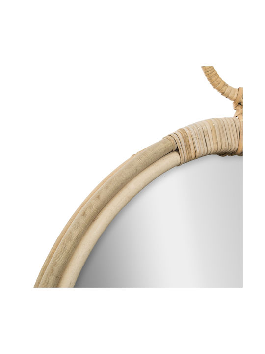 Wall Mirror with Brown Rattan Frame Diameter 38cm 1pcs