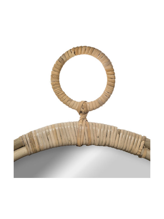 Wall Mirror with Brown Rattan Frame Diameter 38cm 1pcs