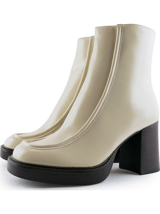 Leder Stiefeletten Damen Beige