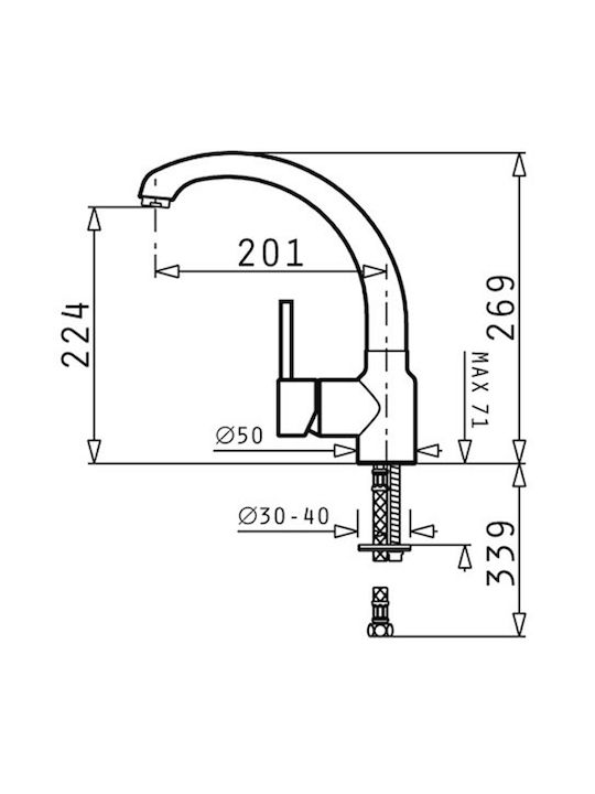 Pyramis Classic Armonica Μπαταρία Κουζίνας Πάγκου Industrial Grey