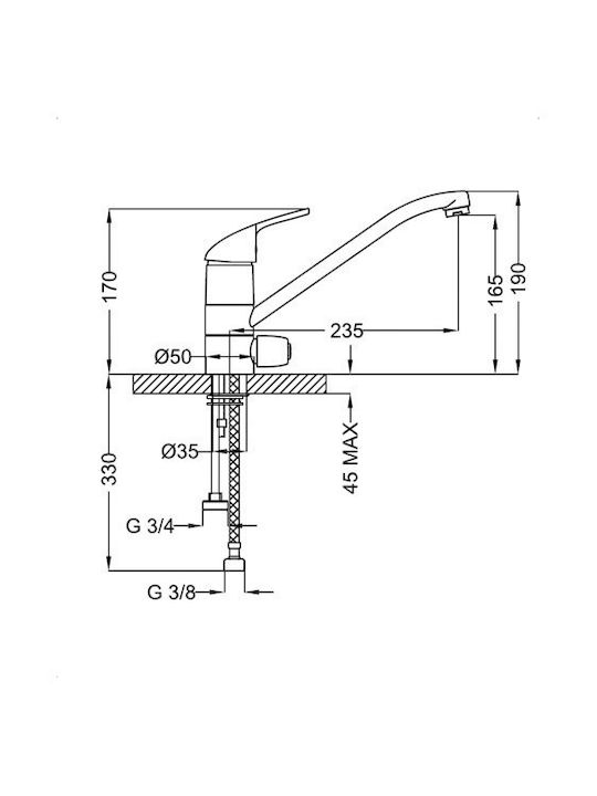 Ottone Meloda Kitchen Faucet Counter Chrome