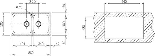 Teka Classic 2B 86 Ένθετος Νεροχύτης Δεξιός Inox Σατινέ Μ86xΠ50cm Ασημί