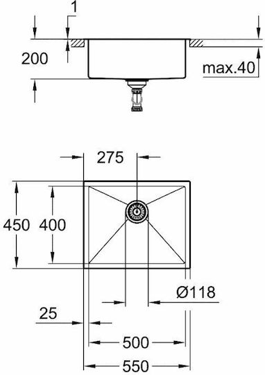 Grohe K 700 Ένθετος Νεροχύτης Inox Σατινέ Μ55xΠ45cm Ασημί