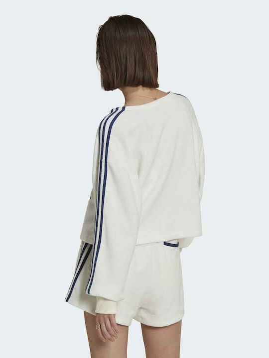 Adidas Κοντή Γυναικεία Ζακέτα με Φερμουάρ σε Λευκό Χρώμα