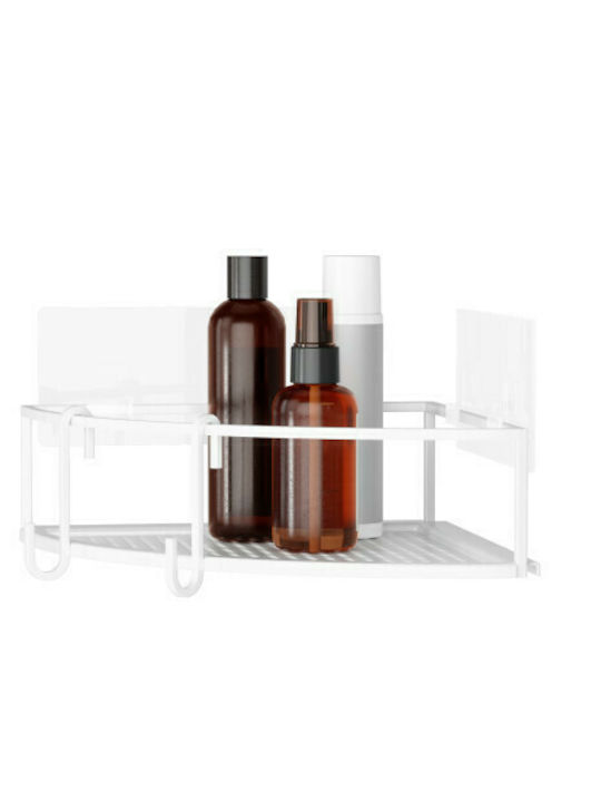 Umbra Cubico Corner Wall Mounted Bathroom Shelf Metallic with 2 Shelves and Suction Cups 23x23x8cm White