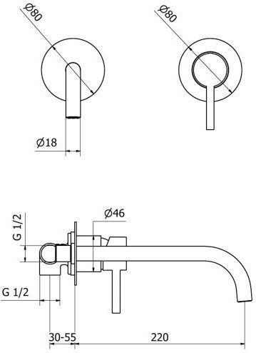 Ottone Meloda Proteus Built-in Mixer & Spout Set for for Bathroom Sink 1 Exit Silver