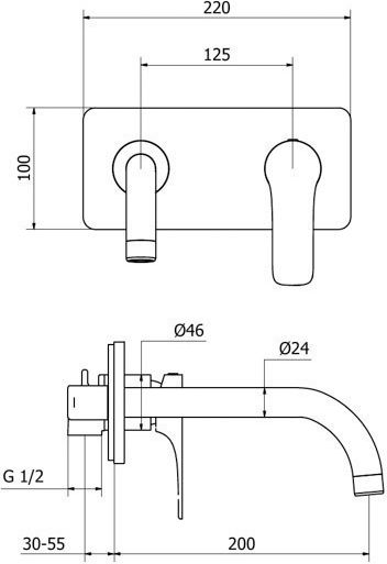 Ottone Meloda Vera Built-in Mixer & Spout Set for for Bathroom Sink 1 Exit Chrome