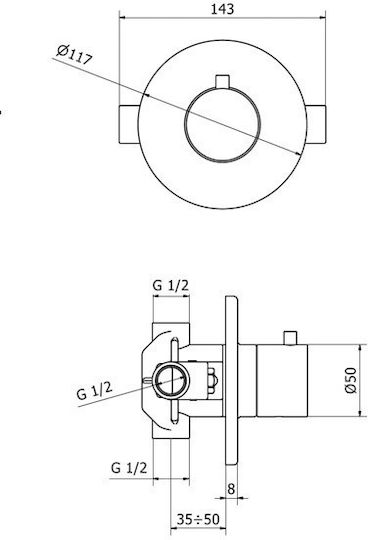 Ottone Meloda Thermostatics Built-in Faucet Mixer for Shower 5 Exits Silver