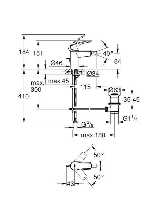 Grohe Eurosmart Μπαταρία Μπιντέ Inox