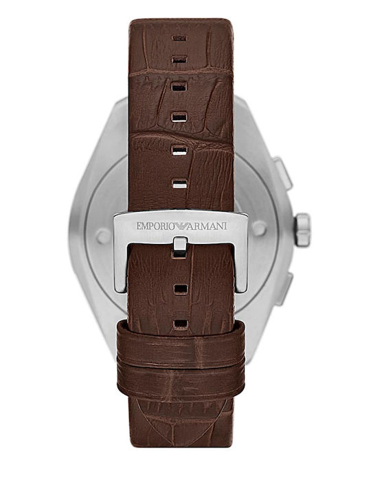 Emporio Armani Клаудио Мъжки часовник 42мм На батерия с Кафява кожена каишка