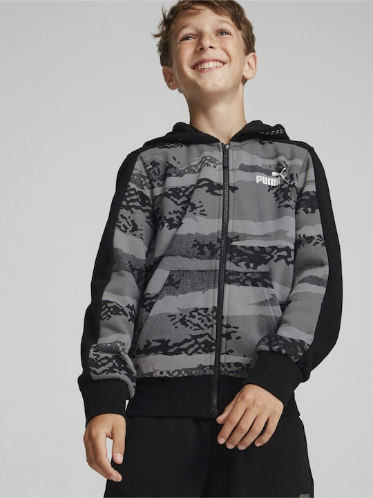 Athletic Kids Sweatshirt Cardigan Fleece with Hood Gray Alpha