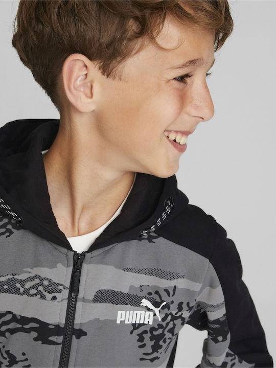 Athletic Kids Sweatshirt Cardigan Fleece with Hood Gray Alpha