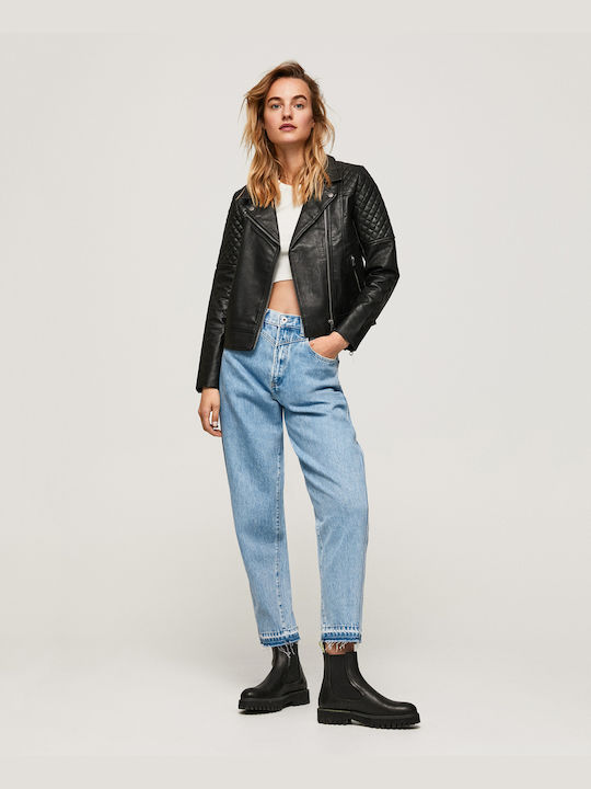 Δερμάτινο Γυναικείο Biker Jacket Μαύρο