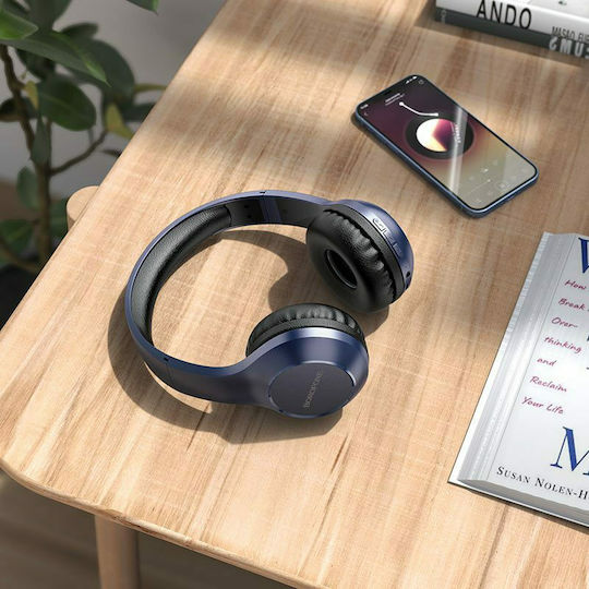 Borofone Wireless / Wired On Ear Headphones with 8 hours of Operation Blue