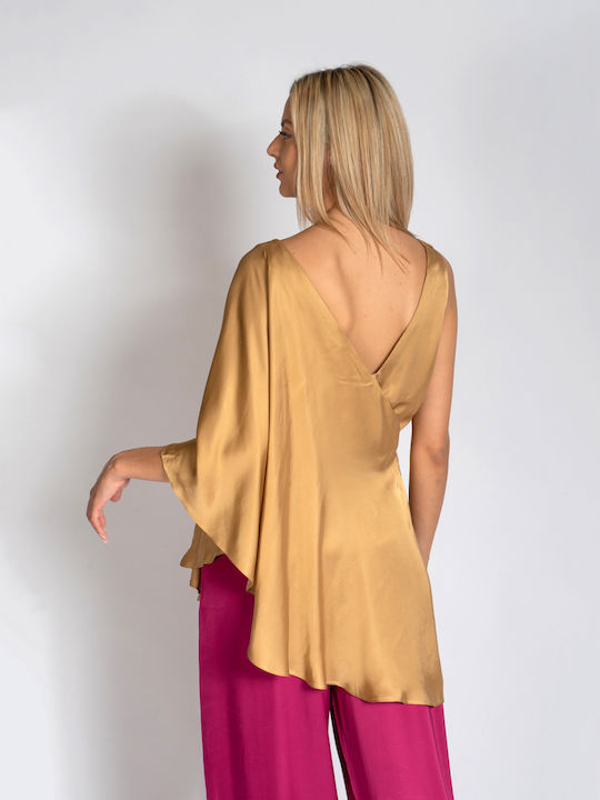 Aggel Summer Tunic One Shoulder with V Neckline Gold