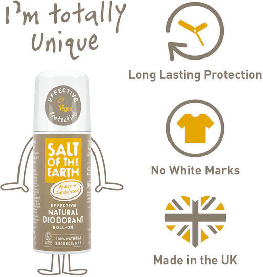 Salt of the Earth Amber & Sandalwood Effective Natural Deodorant Roll-On Aluminium Free 75ml