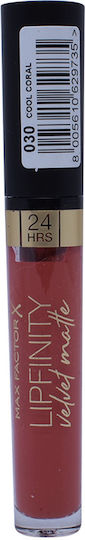 Max Factor Lipfinity Velvet Matte Long Lasting Liquid Lipstick Velvet 30 Cool Coral 3.5ml