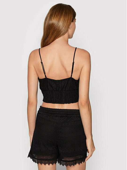 Vero Moda Damen Crop Top Baumwolle mit Trägern Schwarz