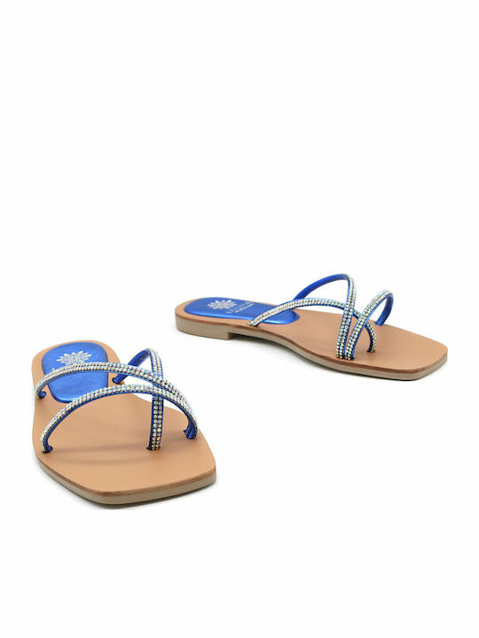 Leather Women's Flat Sandals in Blue Color