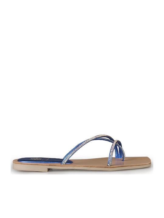Leather Women's Flat Sandals in Blue Color