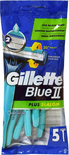 Gillette Blue II Slalom Plus Ξυραφάκια μιας Χρήσης με 2 Λεπίδες & Λιπαντική Ταινία 5τμχ