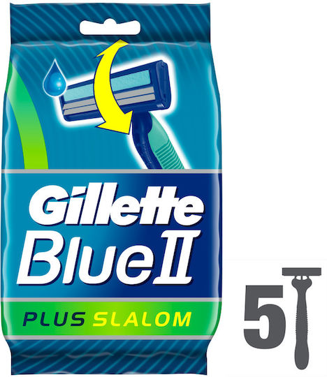 Gillette Blue II Slalom Plus Ξυραφάκια μιας Χρήσης με 2 Λεπίδες & Λιπαντική Ταινία 5τμχ