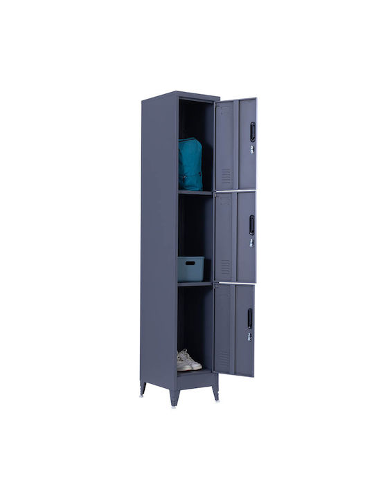 Spind Metallisch mit 3 Schränke Anthracite Checkmate 38x45x191cm