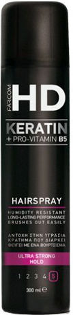 Farcom HD Keratin & Pro-vitamin B5 Ultra Strong Hold Λακ για Πολύ Δυνατό Κράτημα 300ml
