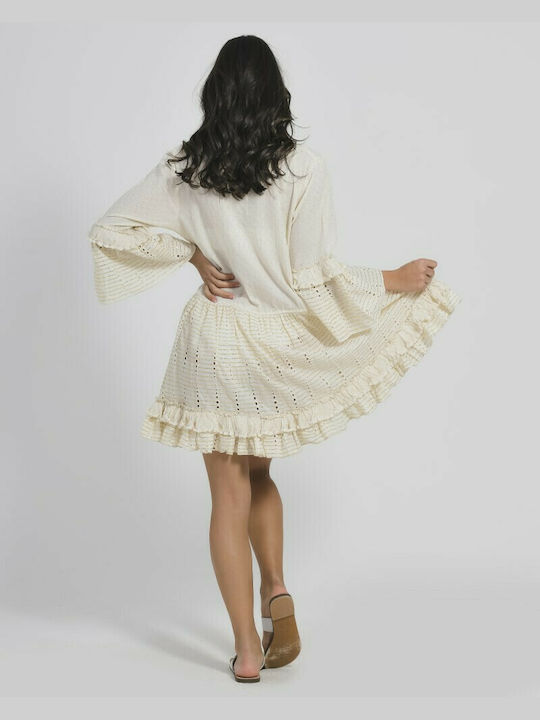 Ble Resort Collection Summer Mini Dress with Ruffle Beige