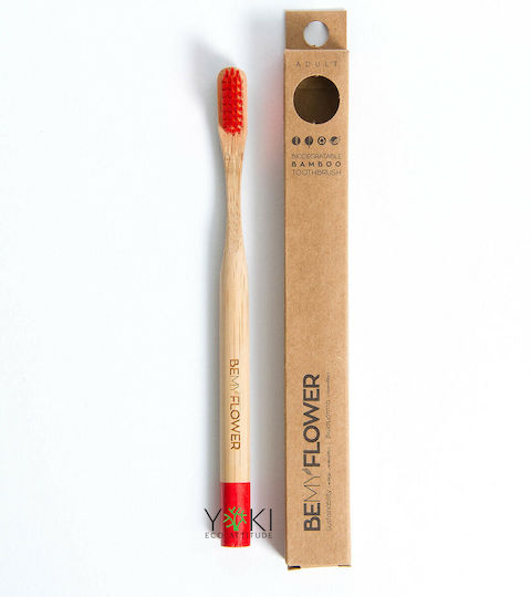 BeMyFlower Manual Toothbrush Bamboo Medium Beige / Red 1pcs