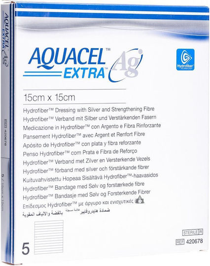 Convatec Aquacel Extra Ag Hydrofiber Nicht steril Gazen Antihaftbeschichtung mit Mesh 15x15cm 5pcs