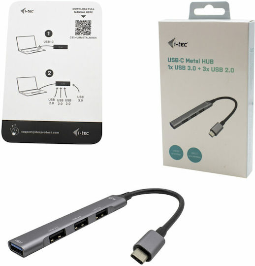 i-tec USB-C Metal USB Hub 4 Ports USB 3.0 with USB-C Connection Gray