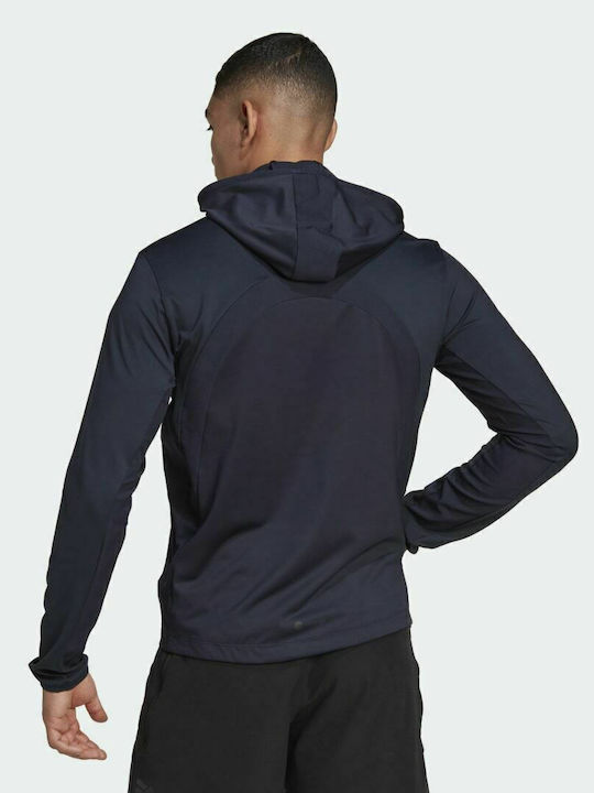 Adidas HIIT Training Ανδρική Ζακέτα με Φερμουάρ και Κουκούλα Navy Μπλε