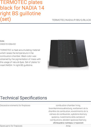 Kratki Termotec Nadia P BS G Set De Plăci Ceramice Pentru Șemineu De Energie Negru