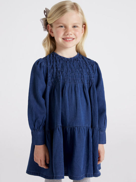 Children's Dress Long Sleeve Denim Blue